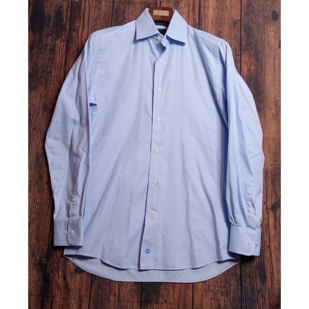 David Donahue Men's Long Sleeve Button Up Dress Shirt 15-32/33 Blue